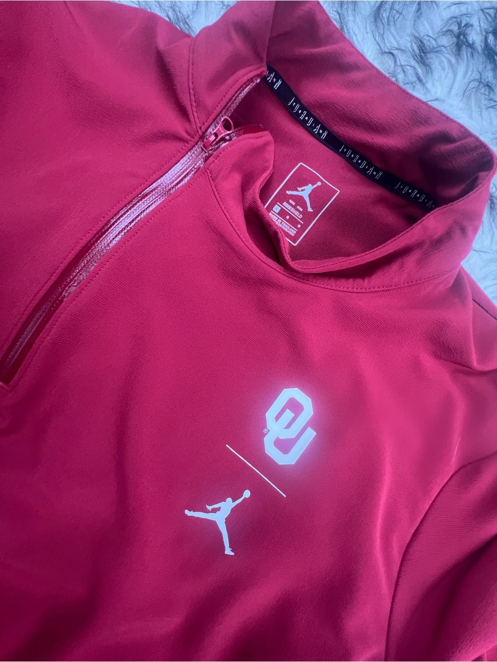 Jordan Crimson Quarter-Zip Pullover with White OU and Jumpman Logos